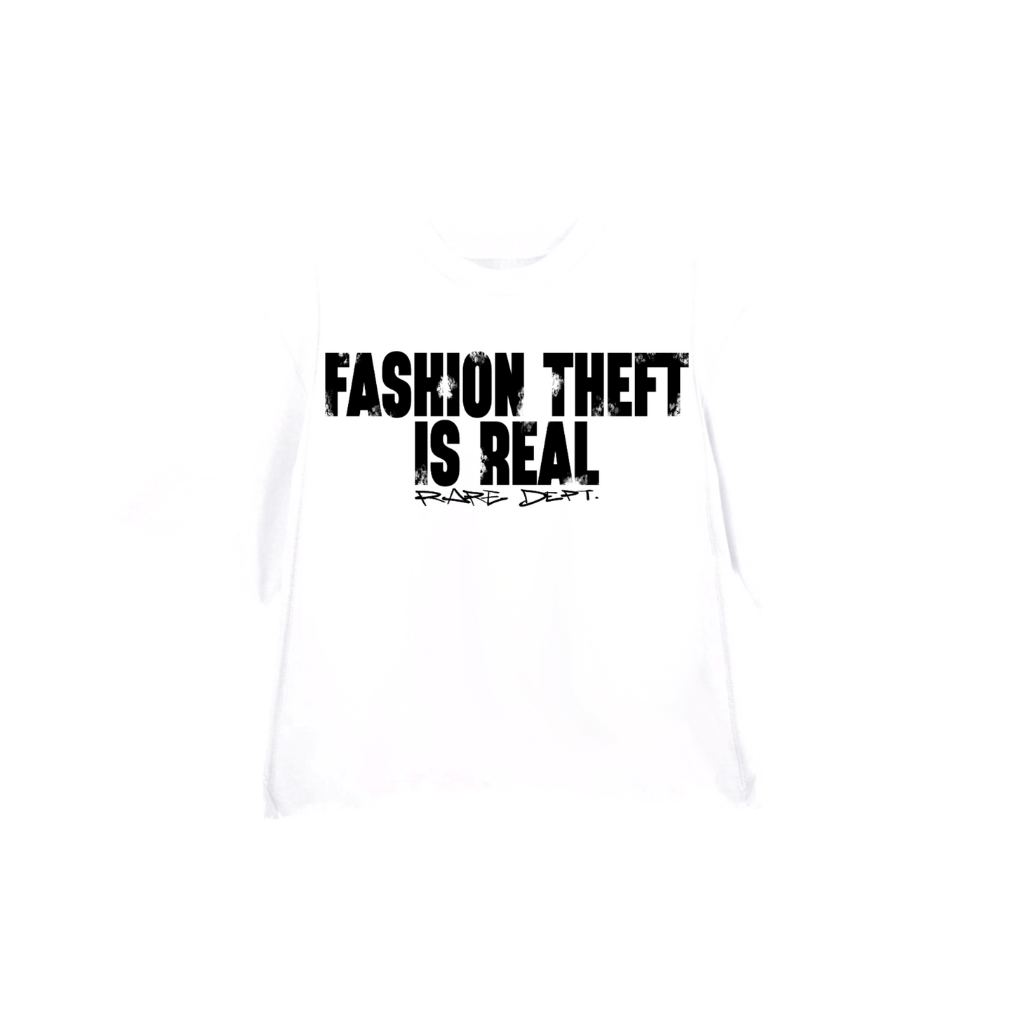 “Fashion Theft Is Real” Crewneck Shirt (White)