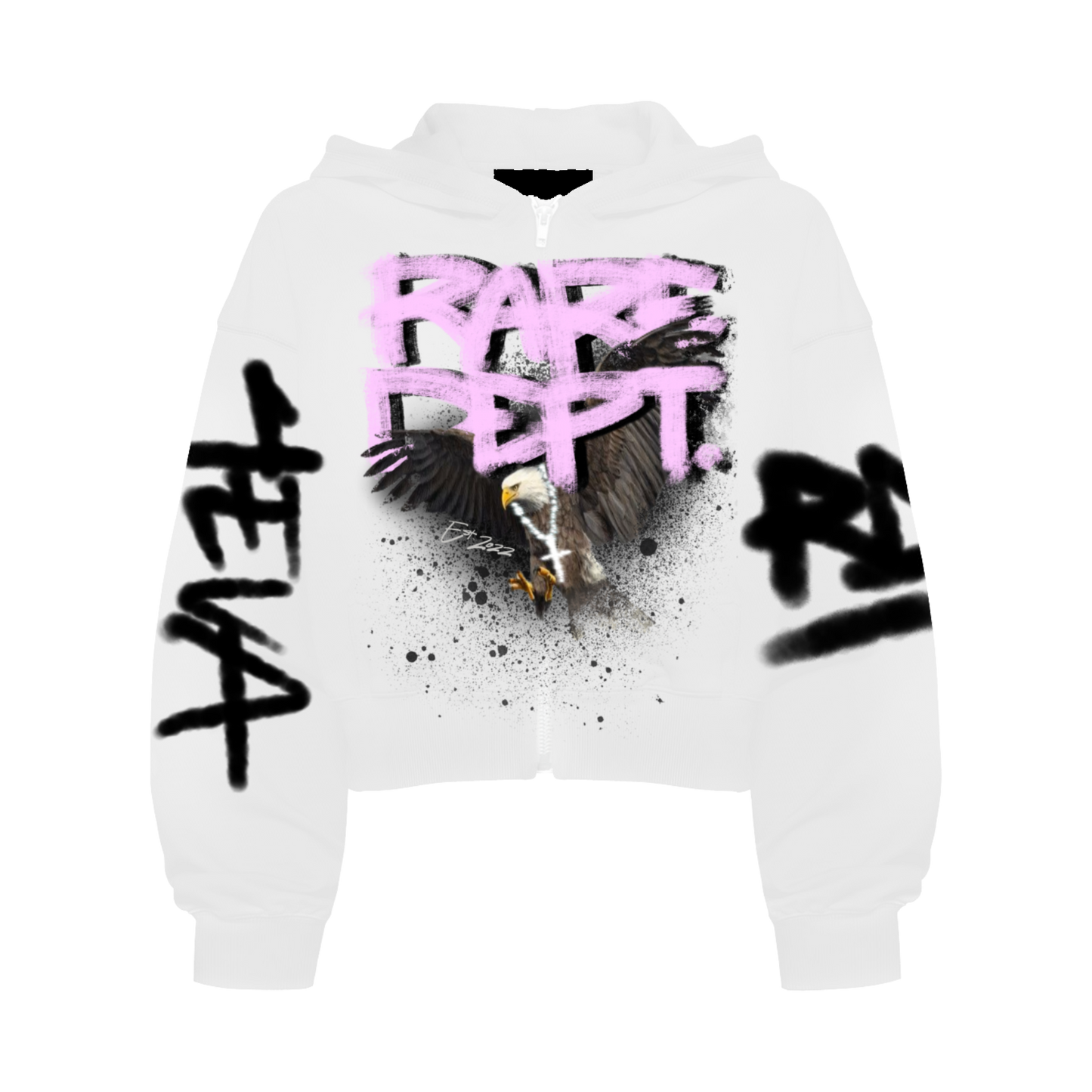 “4EVA Rare Eagle” Zip Up Hoodie (White/Pink)